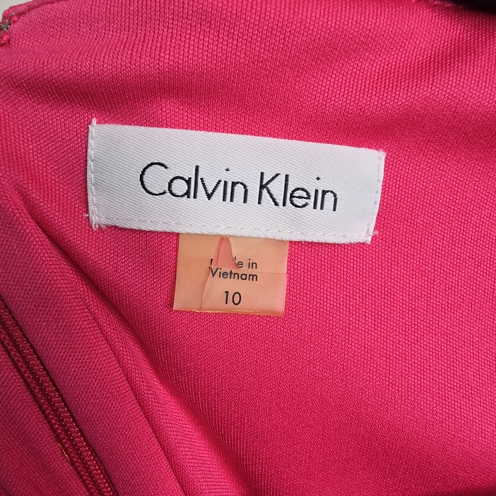 Calvin Klein Hibiscus Pink Fit and Flare Party Dress Size 10 - Picture 3 of 7